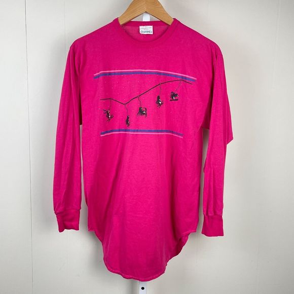 Vintage Modern Globe Lollipop Juniors Sleep‎ Shirt Top Penguin Ski Lift Medium - Picture 1 of 7